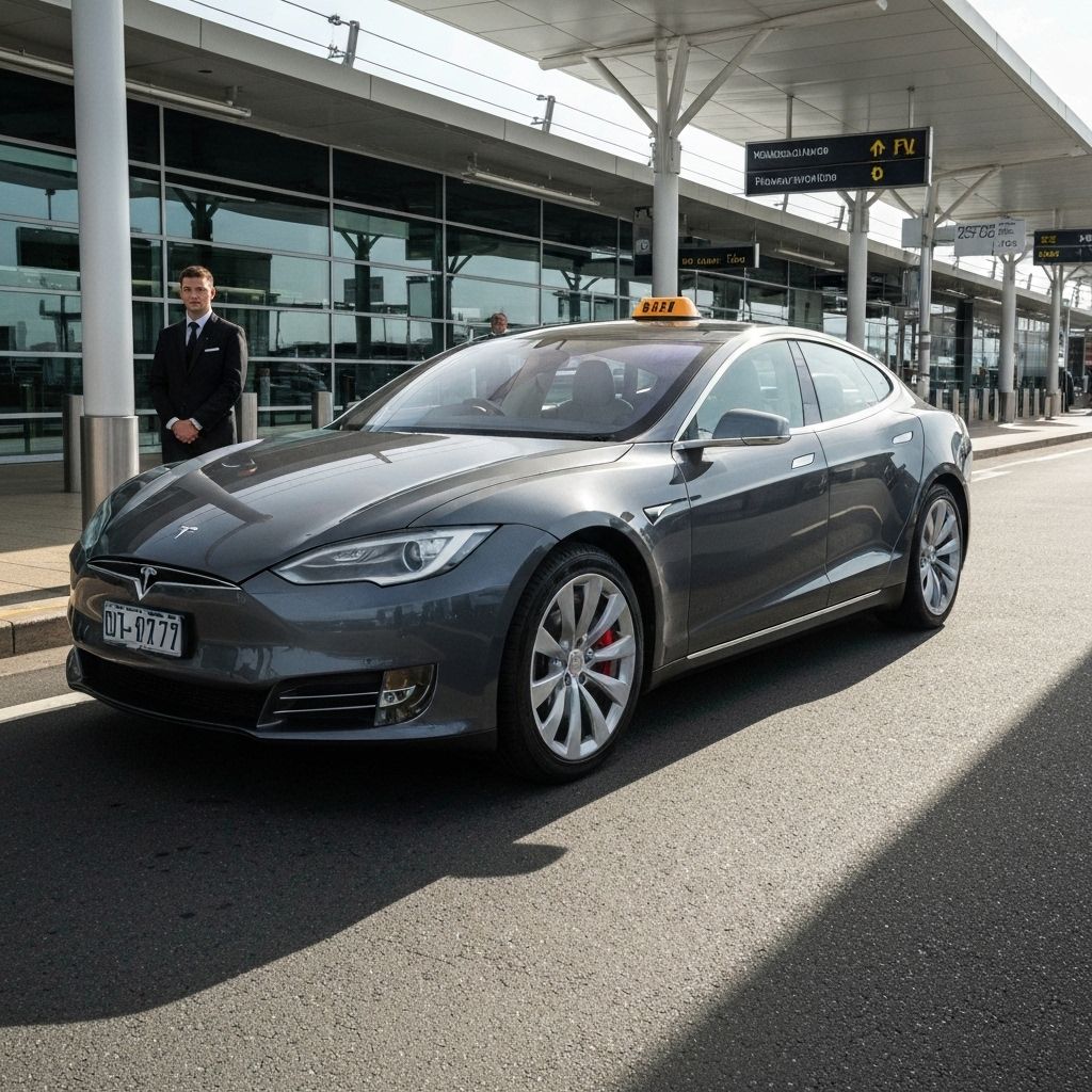 Professional Melbourne airport taxi service at Tullamarine Airport pickup area with luxury vehicles